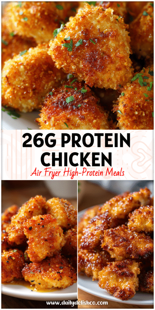 Plate of Air Fried Chicken bites coated in honey mustard glaze made using Air Fryer Recipes Chicken Breast.